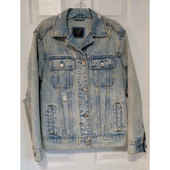 Abercrombie and Fitch Distressed Denim Jacket Oversized Womens Size Small - Picture 1 of 6